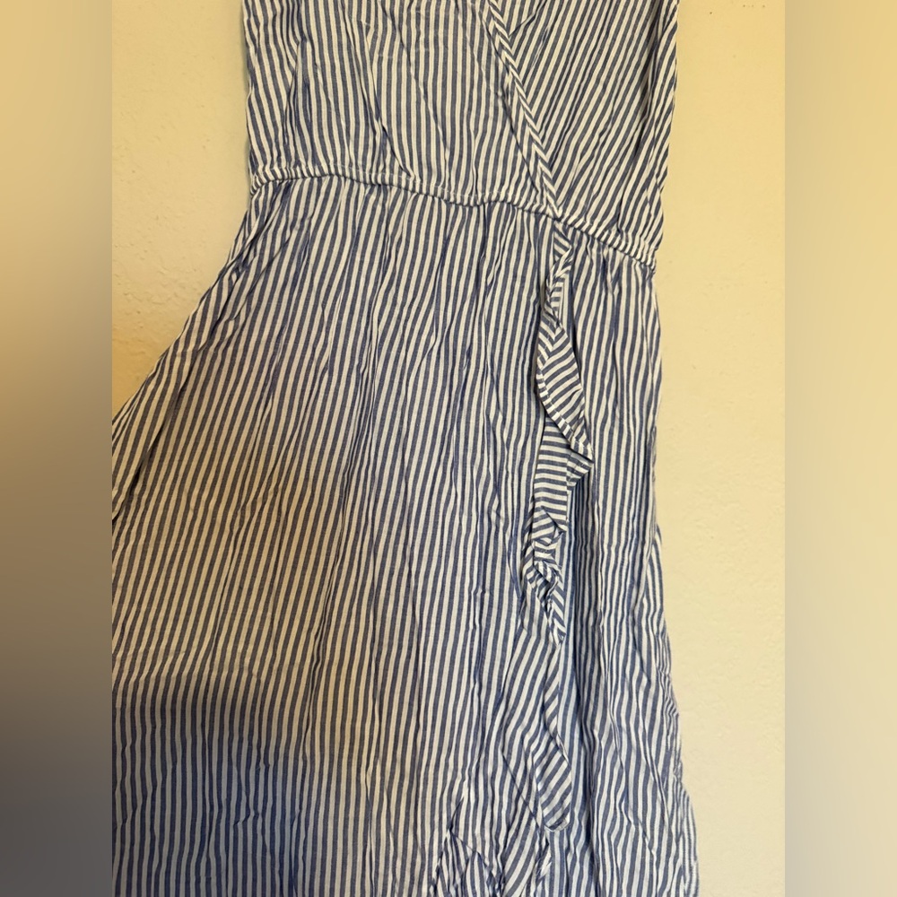 Womens Striped Maxi Dress Sundress Spaghetti Straps Navy Blue Rayon Size Medium - Picture 3 of 8